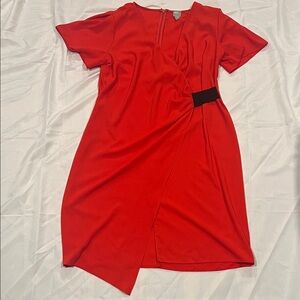 ASOS Vibrant Red Short Sleeve Dress w/ Front Slit Size 12